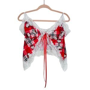 Upcycled Hello Kitty Christmas Feather Trim Cami Camisole Handmade